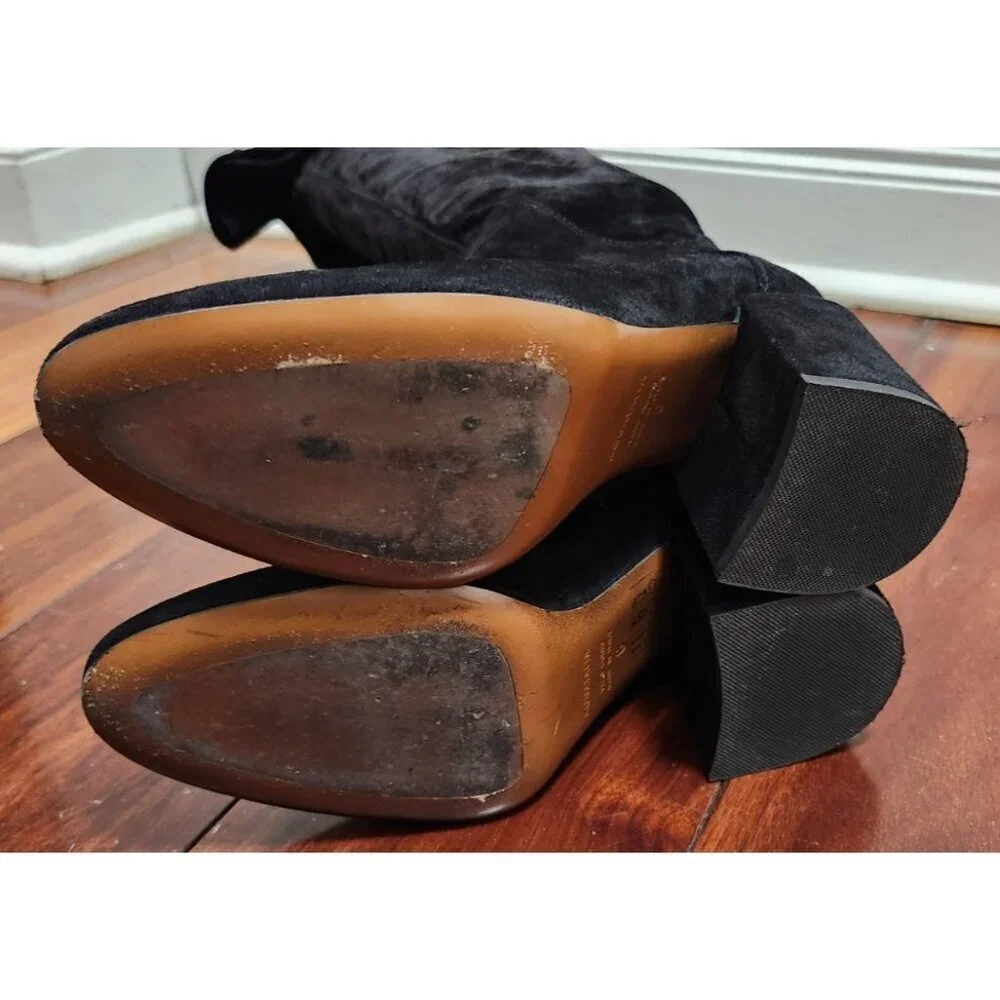 Aquatalia Women’s 6 Black Suede Over The Knee Boots Made in Italy Block Heel Tie